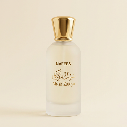 Musk Zakiya bottle centred on an ivory background