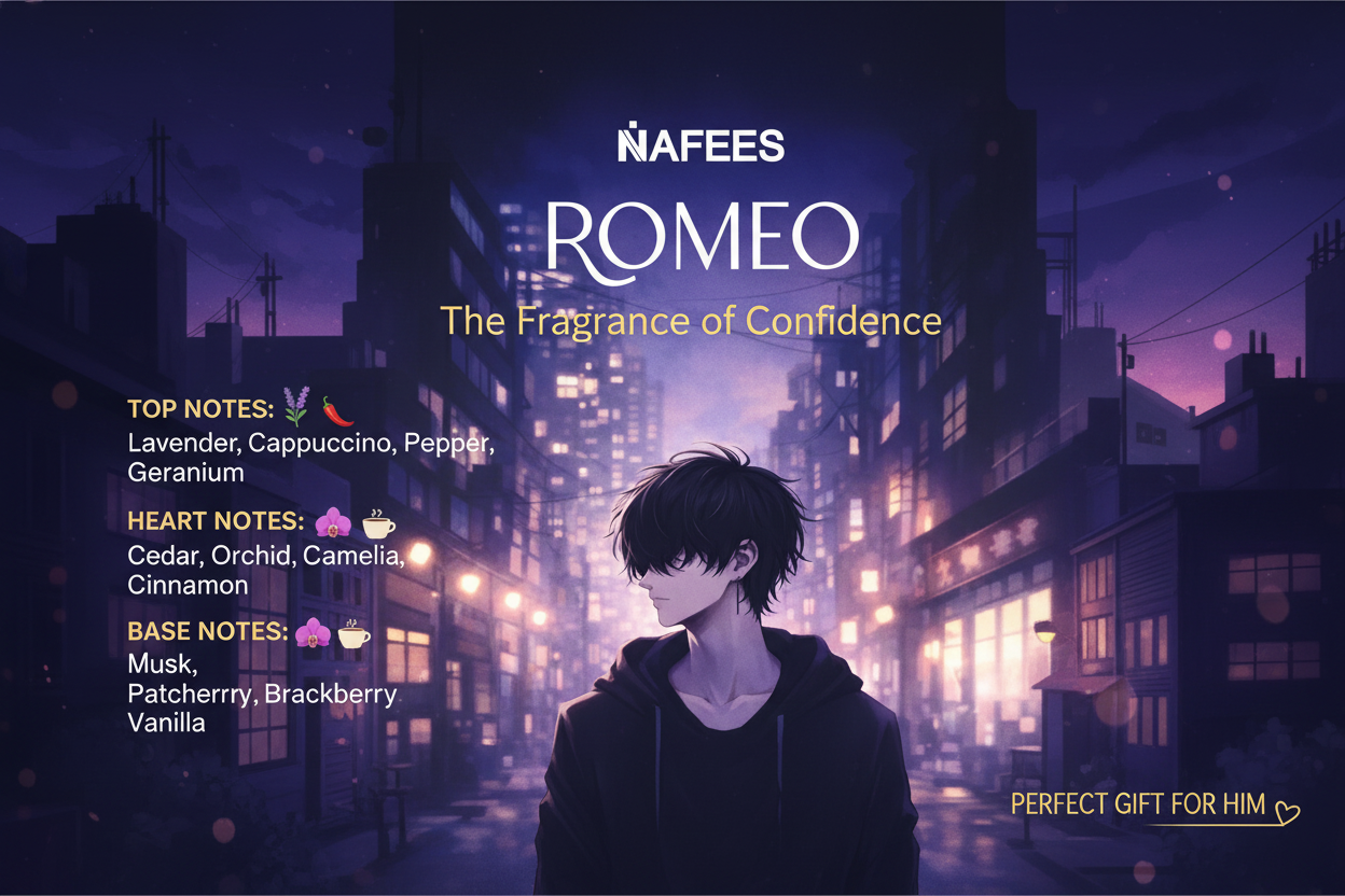ROMEO Marketing Banner with Fragrance Notes
