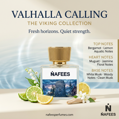 Valhalla Calling social media post with fragrance elements and notes